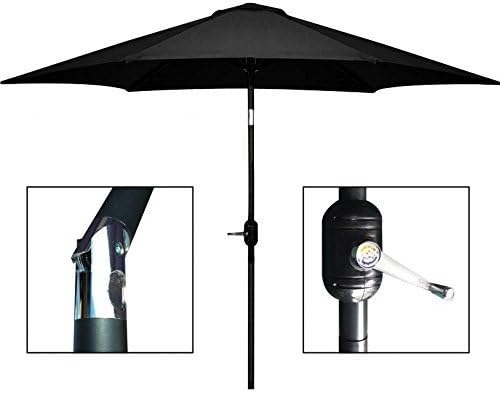 GHP 8Ft Black Aluminum 6 Ribs Outdoor Patio/Garden Umbrella w Crank/Tilt