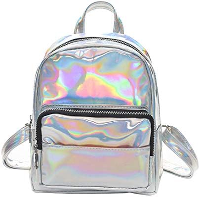 Lolittas Small Mini Backpack School Bag for Women Girls,Lightweight Fashion Leather Sling Shoulder Crossbody Foldable Packable (Silver)
