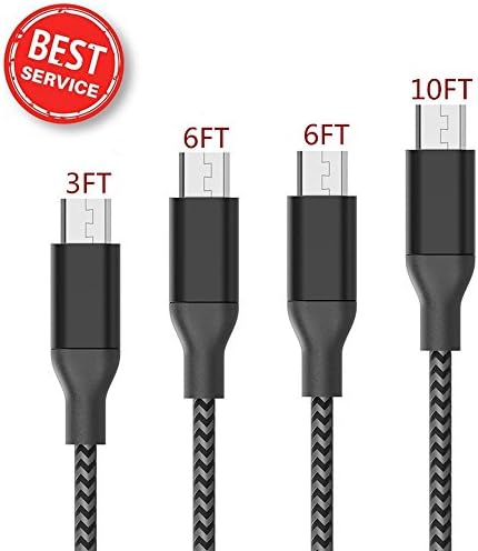 Micro USB Cable 4-Pack Premium Super Durable Fast Charge &amp; Sync High Speed Micro USB Charger Cord For Samsung, LG, Motorola, HTC, Sony, PS4, Nokia, Android Devices And More (Silver Black)