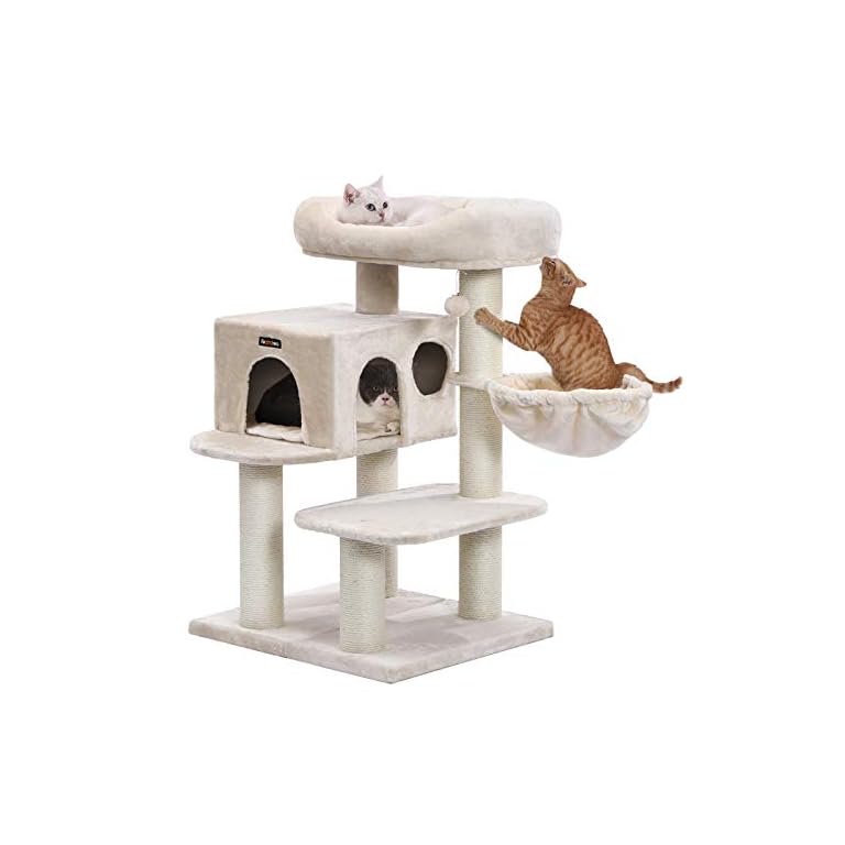 FEANDREA Cat Tree, Cat Tower with XXL Plush Perch, Basket Lounger Cat