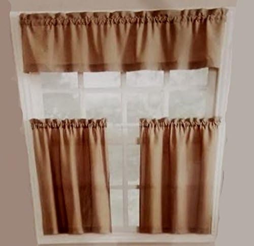 Brown Kitchen Window Curtain Set 3 Pc