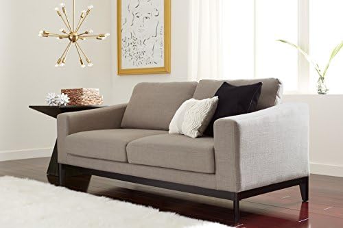 Elle Decor Olivia Track Arm Sofa with Solid Wood Base, Upholstered Living Room Couch, Mid-Century Modern Chenille Fabric, Loveseat, Linen