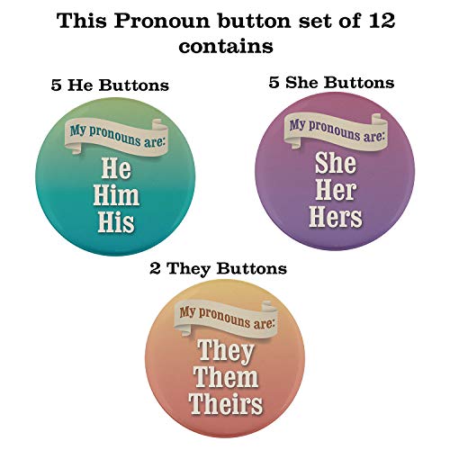 Buttonsmith Pronoun Set 2.25" Button - Pack of 12 - Union Printed and Union Made - Made in the USA - Thumbnail 4