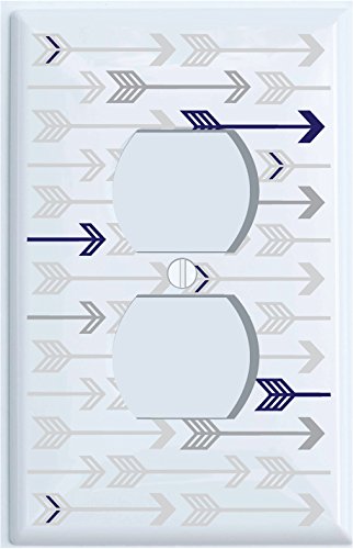 Navy Blue and Grey Arrow Print Outlet Covers/Grey Woodland Nursery Decor for Baby Boys or Girls (Outlet Cover)