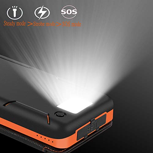 Solar Charger 24000mAh,Solar Power Bank Waterproof Dual USB Output with 3 Solar Panels External Battery Bank with Flashlight for iPhone,Samsung,iPad and Outdoor Camping(Orange) - Thumbnail 4