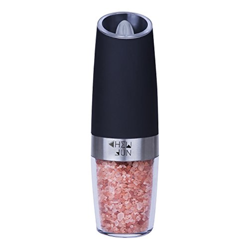 Gravity Electric Pepper Grinder or Salt Grinder Mill with Adjustable Coarseness Ceramic Mechanism, Automatic Operation, Battery Powered with Blue LED Light, Matte Black by CHEW FUN - Thumbnail 2