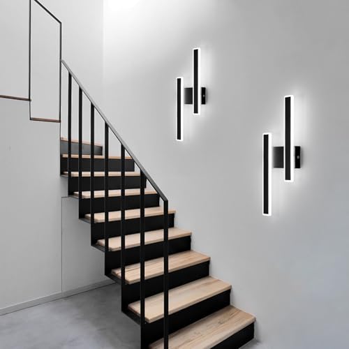 DELIPOP Indoor LED Wall Light, 32 W 4000 LM Modern Black Wall Lamp, 3 Temperature Colours Wall Lamp for Bedroom Living Room Hallway Stairs