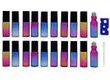 Wresty 5ml Rainbow Gradient Color Glass Essential Oil Roller Bottles 20 Packs Empty Aromatherapy Perfume Rollerball Bottles Refillable Sample Roll On Bottles Vials,Opener and Dropper Included