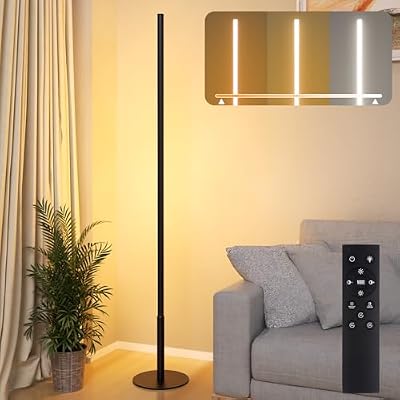LED Stehlampe Wohnzimmer, Dimmbare Ecklampe mit Fernbedienung, Schwarz