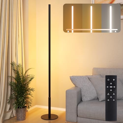 LED Stehlampe Wohnzimmer, Dimmbare Ecklampe mit Fernbedienung, Schwarz