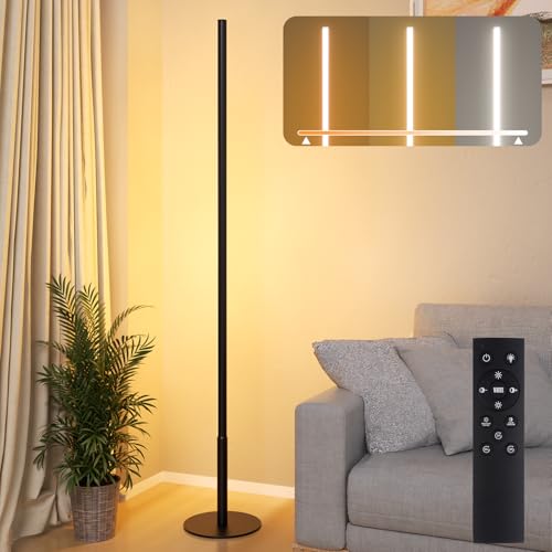LED Stehlampe Wohnzimmer, Dimmbare Ecklampe mit Fernbedienung, Schwarz