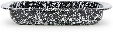 Golden Rabbit Enamelware, Black Swirl Baking Pan, 4 1/2 Quart, 12 x 9 x 2 inch Baking Pan with rolled edge tall with lid