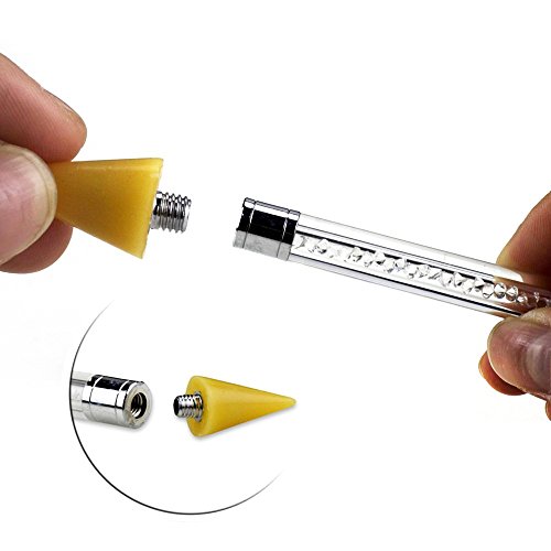 1 Pc Senior Double-head Wax ended Nail Rhinestone Picker Dotting Pen Acrylic Handle Gem Pick Up Applicator Tool Self-Adhesive Dot Head Tips Nail Art DIY Decoration Tool with Travel case (Yellow) - Thumbnail 7