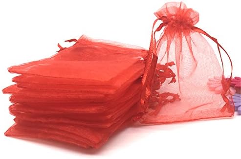 YIJUE 100pcs 3x4 Inches Drawstrings Organza Gift Candy Bags Wedding Favors Bags (Red)