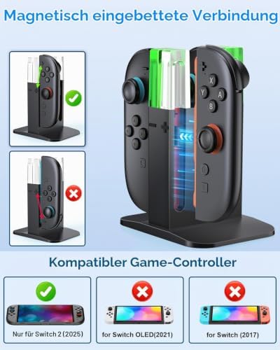 Switch 2 Ladestation für Joycon 2 (2025) mit LED, Schwarz