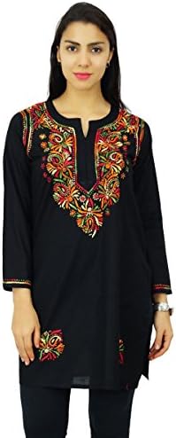 Chikan Embroidered Women Top Tunic Kurta Long Sleeve Kurti Ethnic Dress Size