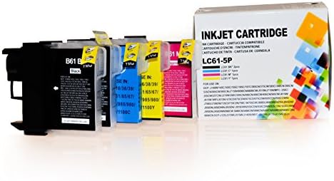 TonerPlusUSA New Compatible Cartridge Replacement for Brother Ink LC61 (2 Black LC61BK, 1 Cyan LC61C, 1 Magenta LC61M, 1 Yellow LC61Y, 5-Pack)
