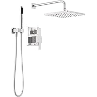 Delta Faucet Modern Raincan 2-Setting Square Shower System Including Rain Shower Head and Handheld Spray Chrome, Rainfall Sho