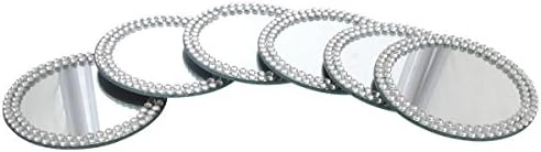 Set of 6 10cm Mirror Coaster with Diamante Edging Candle Holder Plate