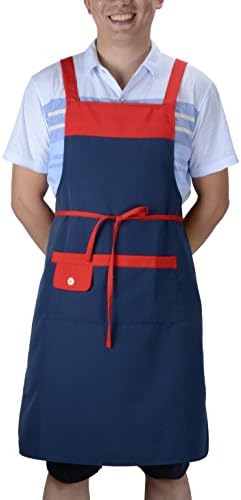SEW UR LIFE Fashion Waterdrop Resistant Apron for Women/Men Plus Size Bib Apron 2 Colors( Navy&amp;Red) 2 Big Pockets Shop Apron Restaurant Apron Bakery Apron