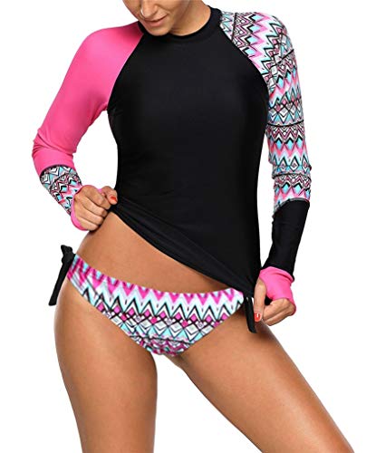 Seazoon Women's Rash Guard Shirt Long Sleeve Bathing Suits Printed UV Sun Protection Swimwear SE96 410485 Rose Red L