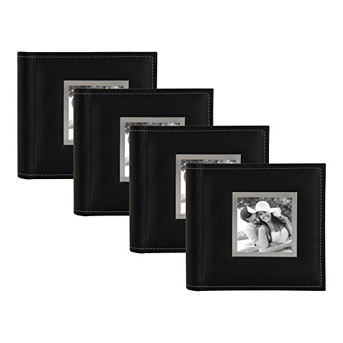 DesignOvation Sleek Faux Leather Black Photo Album, Holds 100 4x6 Photos, Set of 4