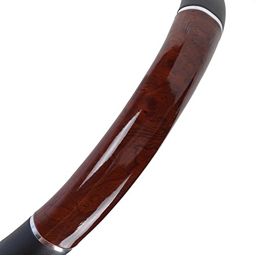 BDK Black/Dark Wood Grain Soft Leather Grip Big Rig Steering Wheel