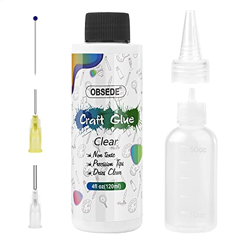 OBSEDE Craft Glue Dries Clear Art Adhesive 4fl oz/120ml with Fine Metal Tip Bottle Applicator