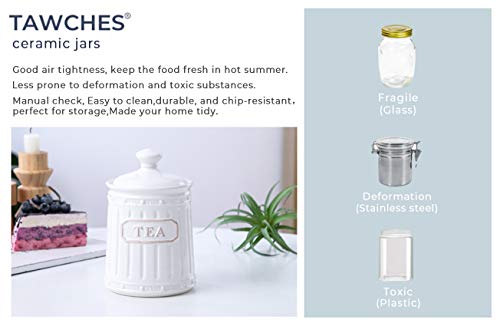 Canisters Sets for the Kitchen Airtight, White Kitchen Canisters set of 3 for Coffee Tea Sugar, Ceramic Canisters With Lids TAWCHES