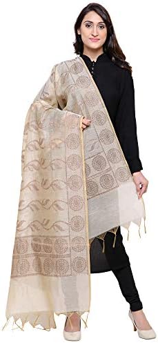 Loom Legacy Women's Silk Cotton Banarasi Jacard Dupatta (LH-679_Beige_90X250 Cms)