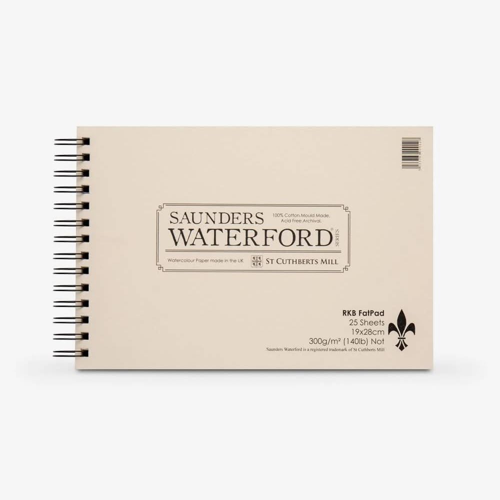 Saunders Waterford : Watercolour Paper Spiral Fat Pad 7.5x11in : 25 sheets 100% cotton NOT