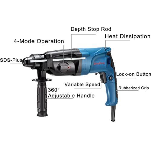 DongCheng 1 Inch SDS Plus Corded Power Electric Rotary Hammer Drill for Concrete/Masonry,High Power, 2.8 joules,with 4pcs SDS Plus Drill Bits,Model#DZC05-26B