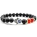 JOVIVI Jewelry 8MM Antique Silver Hamsa Hand Blue Evil Eye Lava Stone Bracelet 7''L(Two Red Gate Ball)