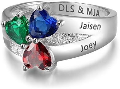 Personalized 3 Simulated Birthstone Mother Children Rings Engraved 3 Names Promise Family Jewelry (9)