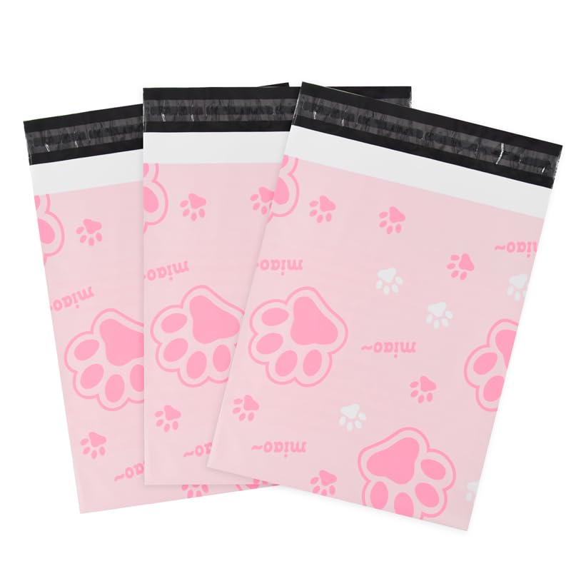 100x Poly Mailer Bag Mailing Postal Bags Cat Paws Gifts Shipping Wrapping Design Pattern Envelope for Parcel Mail 38x48CM(15x19 Inch)