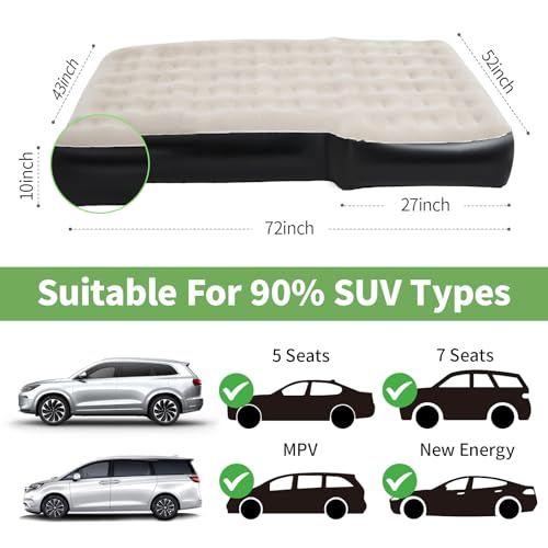 SUV Air Mattress,10inch Car Air Mattress for SUV,Camping Car Bed Mattress with External Pump Pillows Carry Bag