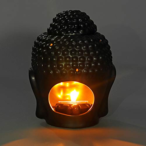 Ruilasago-Buddha-Head-Candle-Oil-Burner-Ceramic-Translucent-Statue-Hollow-Essential-Oil-Burner-Aromatherapy-Diffuser-Furnace-Tealight-Candle-Holders-for-Yoga-Meditation-Room-Home-Decor-2Black