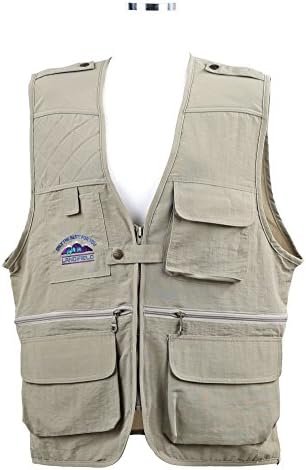 Landfield AZUSI Mens Color Quilted Puffer &amp; Waist Adjustable Zipper Vest Jacket with Pockets to Hunting, Work, Travel from Small Youth Boys to Plus Large Adult Size (US L (Asia XXXL), Beige)