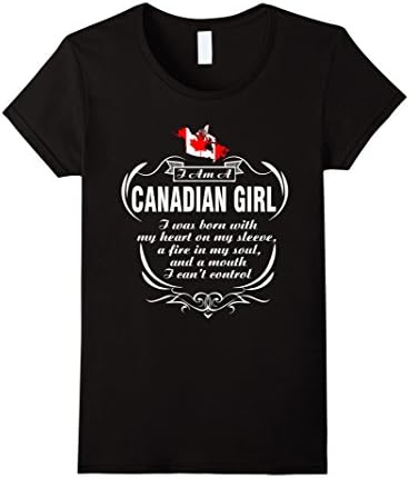 Women's I am a Canadian Girl T Shirt I was born with my heart Shirt Medium Black
