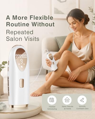 TIIMAGIC IPL Laser Hair Removal Device for Women and Men with Ice Cooling for At Home Use on Upper Lip Underarm Bikini Line and All Body, 9 Level, 999,900 Flash, Auto/Manual Mode, LED Display, White