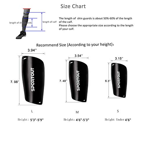 image for Sportout Adult Youth Kids Soccer Shin Guards,Comprehensive Protection 