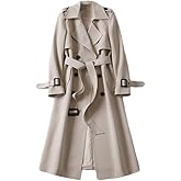 BININBOX Women's Double Breasted Long Trench Coat Belted Notch Lapel Overcoat Classic Outerwear Casual Slim Windbreaker