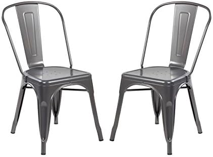 Modern Vintage Metal Stackable Dining Chair Backs Set of 2 Tolix Kitchen Chair Matt Silver