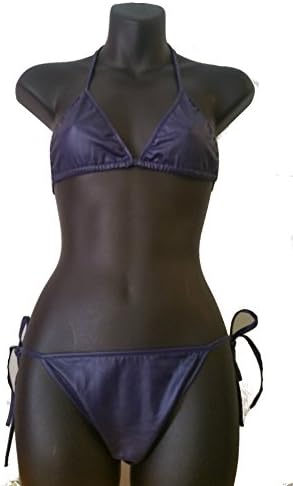 New blue Wetlook Metallic 2 Pc Set Swimsuit Bikini Lingerie Dance-wear Beach Swimwear Tie Bottom Women Girls