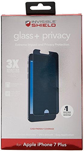 ZAGG InvisibleShield Glass+ Privacy Screen Protector for Apple iPhone 8 Plus, iPhone 7 Plus, iPhone 6s Plus, iPhone 6 Plus â€“ 3X Impact Protection