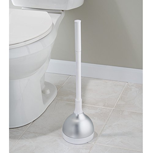 InterDesign Metro Ultra Toilet Plunger with Cover for Bathroom Storage - Silver/White