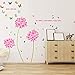 Wall Decal Pink Flowers Blue Butterflies Home Sticker House Wallpaper Removable Living Room Bedroom Art Picture Murals DIY Stick Girls Boys Kids Nursery Baby + Gift Butterflies