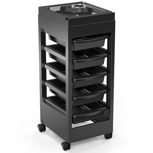OmySalon Salon Trolley Cart with Wheels & Hair Dryer Holder, 5 Drawers Hair Rolling Storage Organizer Barber Station, Salon Cart for Hair Stylist