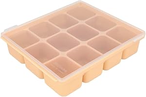 PETINUBE Baby Food Storage Silicone Cubes with Clip-On Lid Freezer Tray Baby Food Soups Purees Ice Easy and Safe Design Made in Korea(12 Sand Beige)