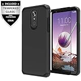 LG Stylo 4 Case, LG Stylo 4 Plus Case, LG Q Stylus Case with Tempered Glass Screen Protector,IDEA LINE Heavy Duty Protection Hybrid Hard Shockproof Slim Fit Cover - Black